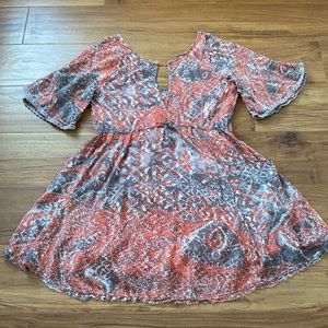 Free People Orange Paisley Cut Out Boho Dress